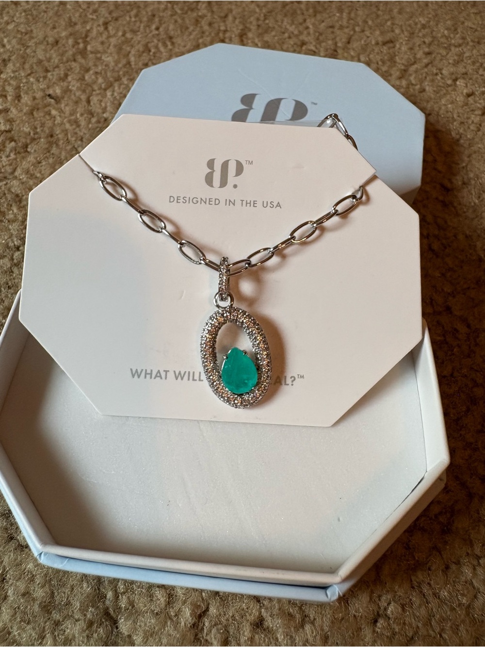 Silver Necklace with Teardrop Aqua Pendant